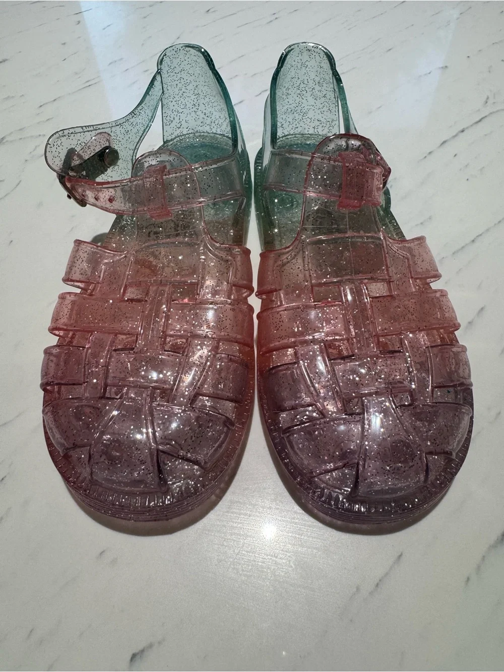 GAP Girls 10 Toddler Glitter Jelly Sandals - Purple Pink and Green NWOT